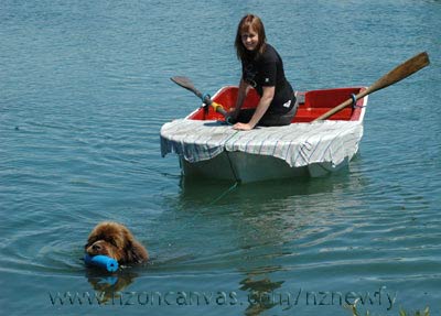 Newfoundland Enzo towing a dinghy