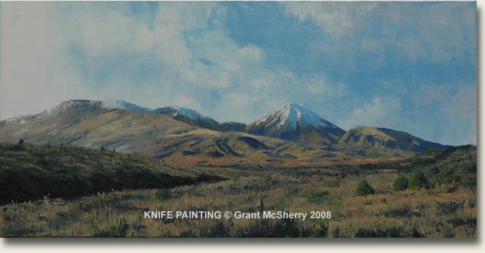 Tongariro National Park knife painting by Grant McSherry