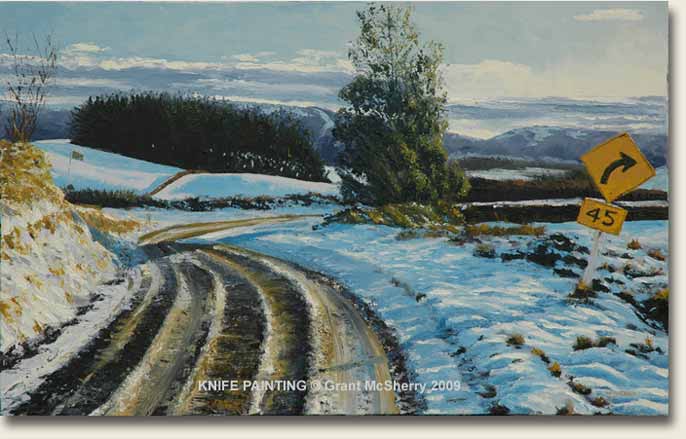 Central Canterbury knife painting by Grant McSherry