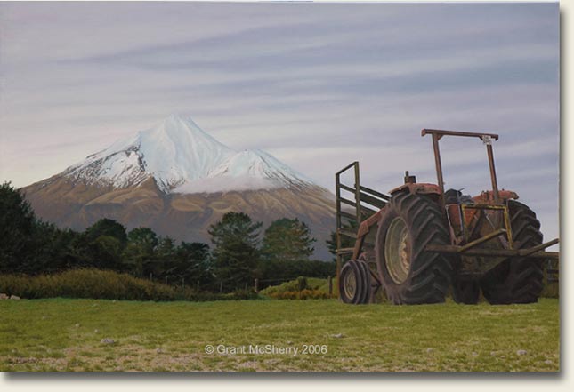 Mt Egmont / Taranaki tractor painting by Grant McSherry