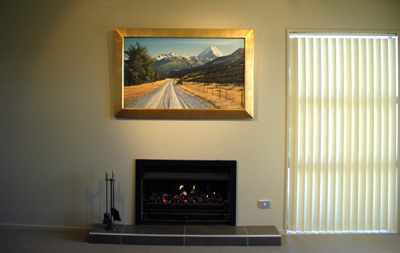 The original, 'Under Aoraki' by Grant McSherry is a large size oil painting, finished in a hand crafted, gold leaf frame.